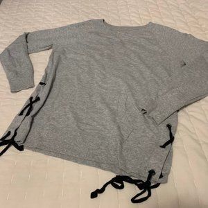 Xersion Women's Pullover SWEATSHIRT Sz L Gray Long Sleeve Lace Up Sides